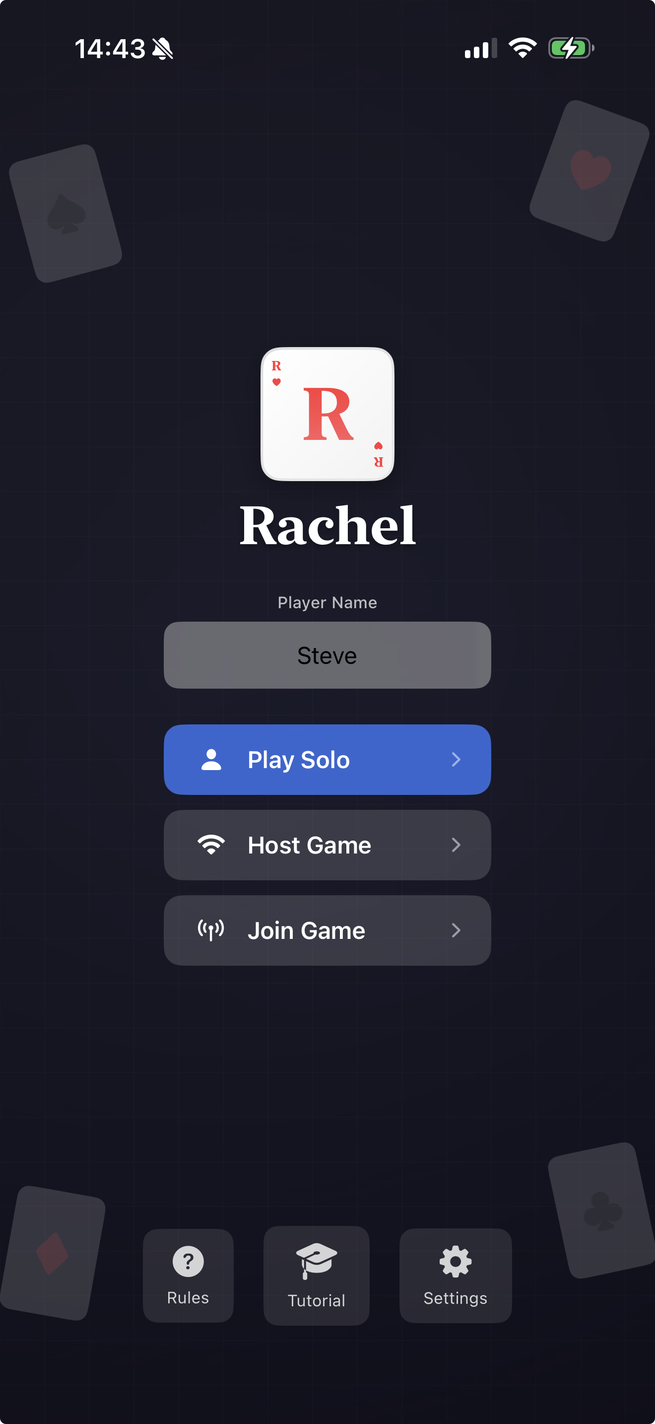 Rachel main menu
