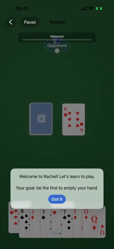 The tutorial mid-lesson, explaining a special card with a real hand dealt